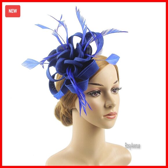 Handmade Derby Fascinator Hat with Feathers, Adjustable Headband & Clips